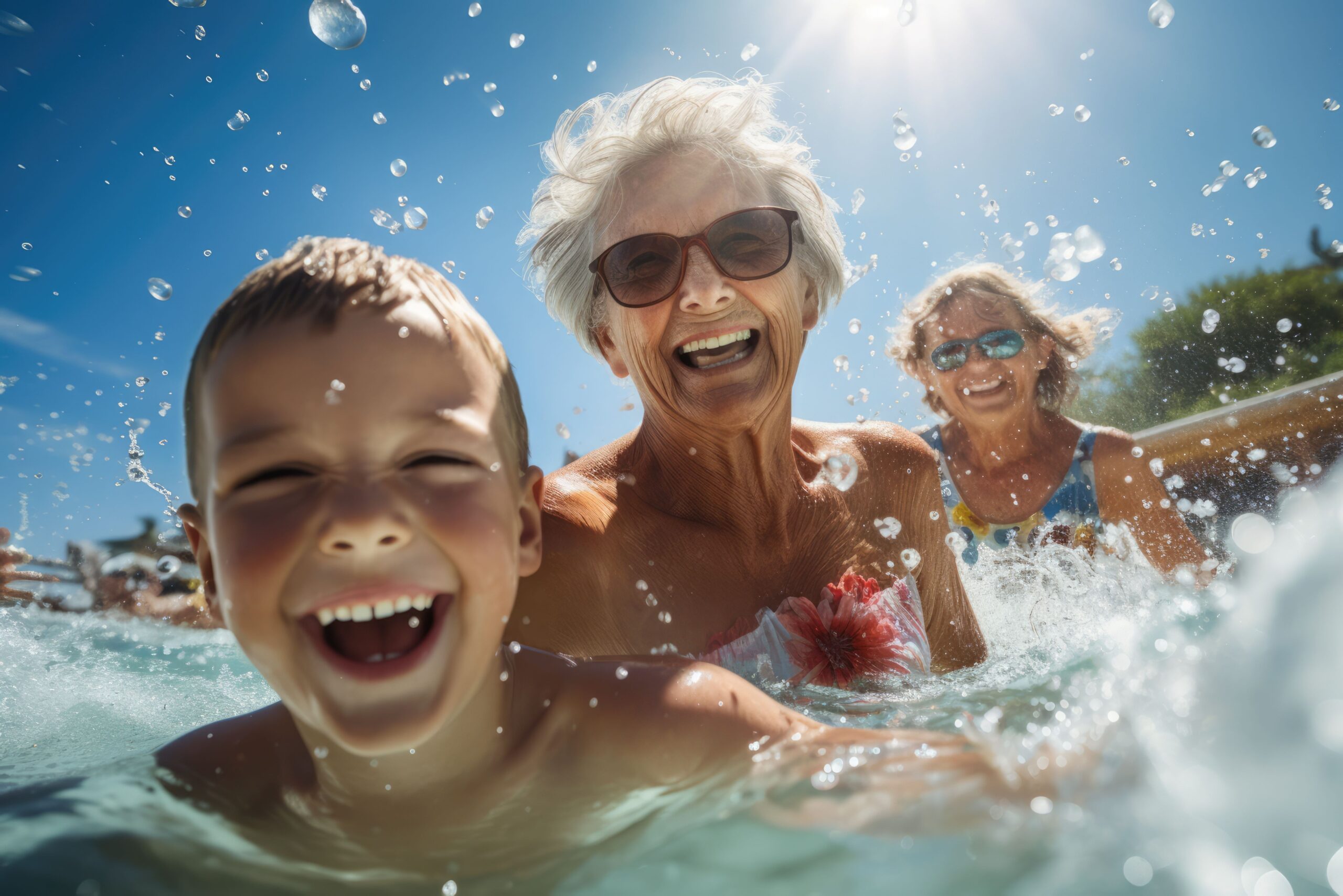 Das fröhliche Zusammenspiel von Jung und Alt im Wasser vermittelt Lebensfreude